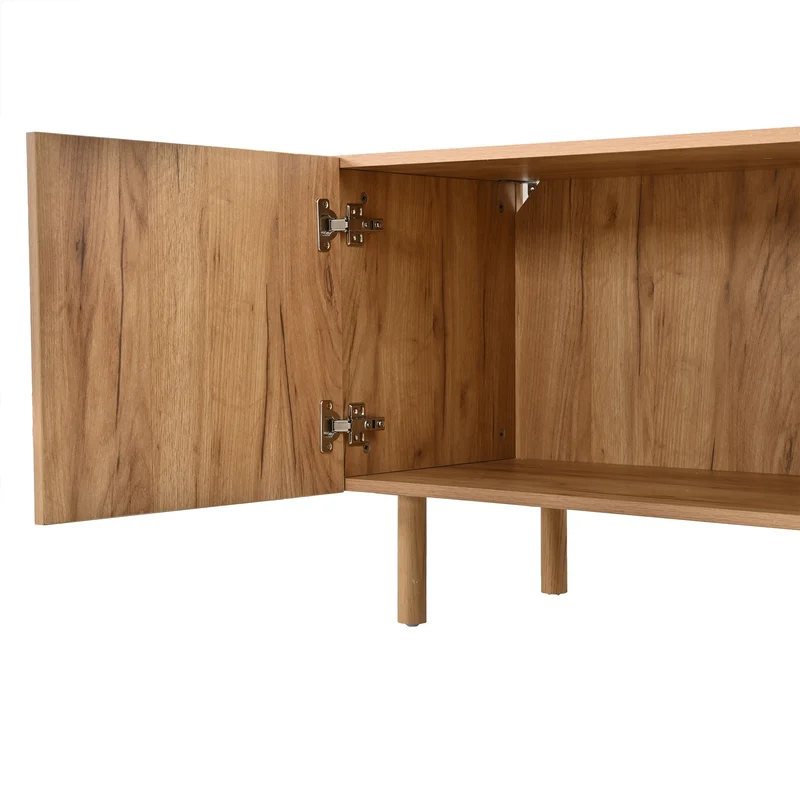 Meuble TV effet bois naturel motif arche et 4 portes 180×38×56,5cm PANELSET