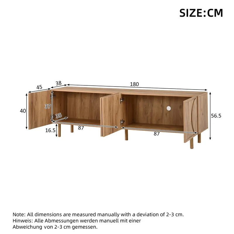 Meuble TV effet bois naturel motif arche et 4 portes 180×38×56,5cm PANELSET