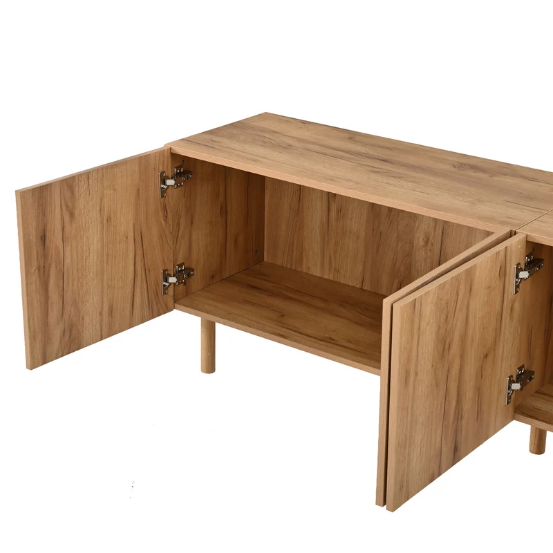 Meuble TV effet bois naturel motif arche et 4 portes 180×38×56,5cm PANELSET