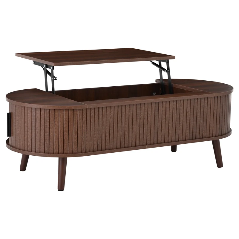 Table basse relevable effet noyer design à lattes 120x50cm MODERNLINE