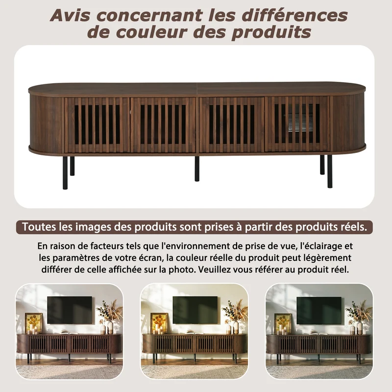 Meuble TV effet noyer style rétro 4 portes cannage 178×39,5×49,5cm MODERNBARHOME