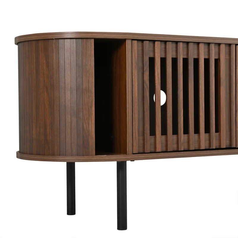 Meuble TV effet noyer style rétro 4 portes cannage 178×39,5×49,5cm MODERNBARHOME