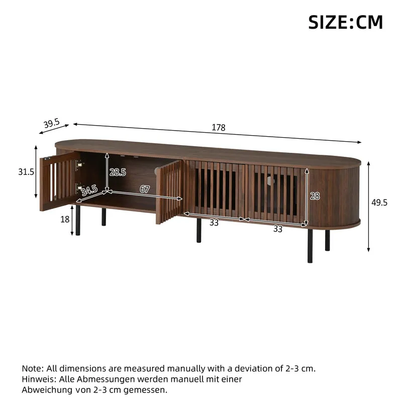 Meuble TV effet noyer style rétro 4 portes cannage 178×39,5×49,5cm MODERNBARHOME