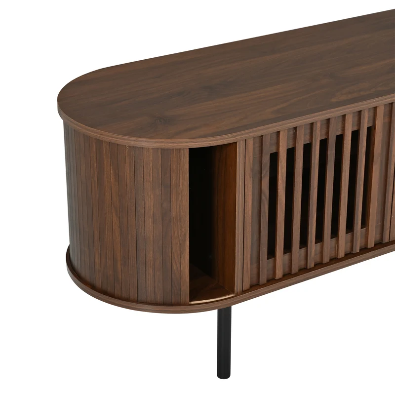 Meuble TV effet noyer style rétro 4 portes cannage 178×39,5×49,5cm MODERNBARHOME