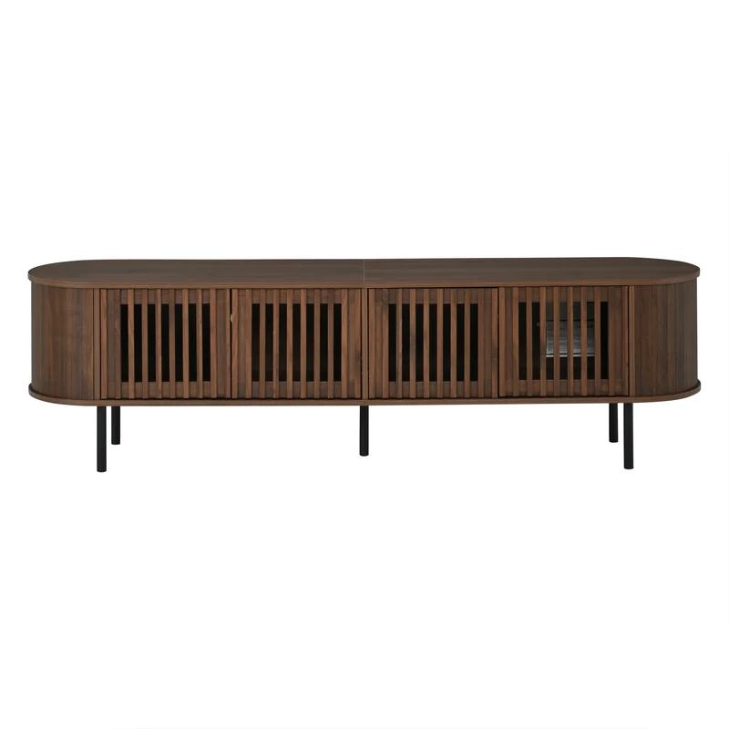 Meuble TV effet noyer style rétro 4 portes cannage 178×39,5×49,5cm MODERNBARHOME