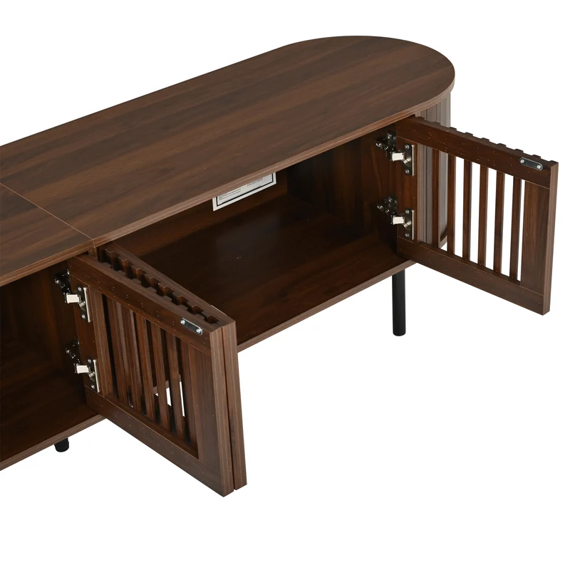 Meuble TV effet noyer style rétro 4 portes cannage 178×39,5×49,5cm MODERNBARHOME