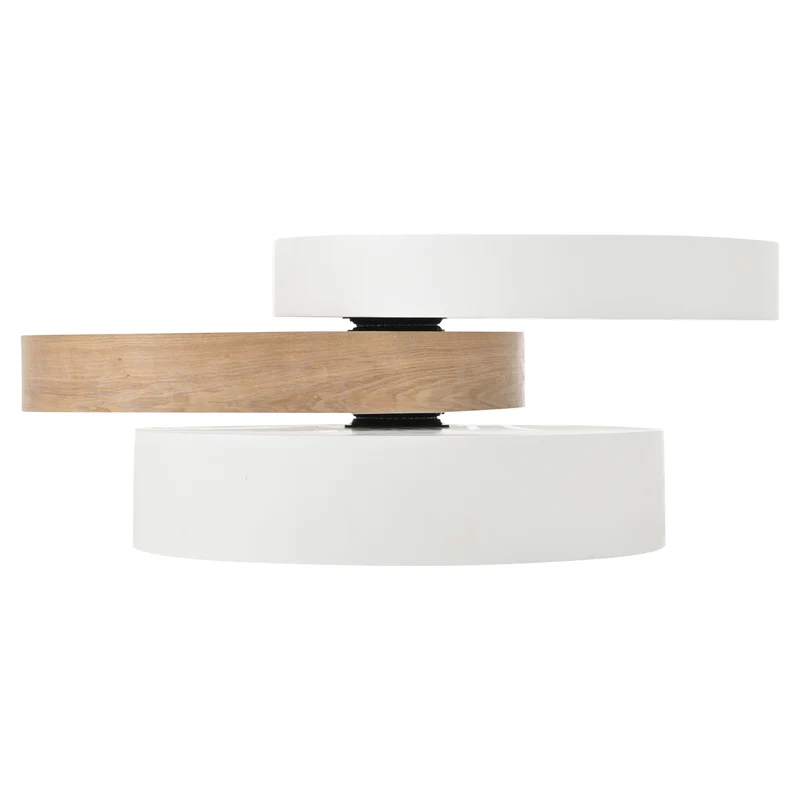 Table basse cylindrique plateau rotatif 360°, blanc & effet bois, 3 niveaux, rangement caché 60x60x35cm MODERNCHAIRART