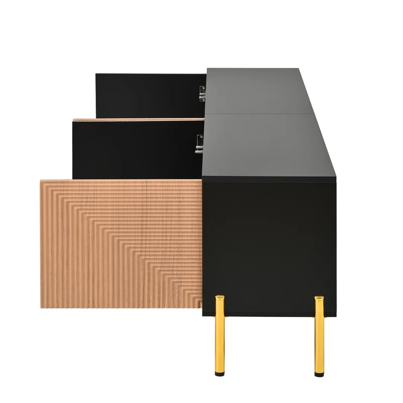 Meuble TV effet bois et noir motif géométrique 4 portes PILLOWLITE
