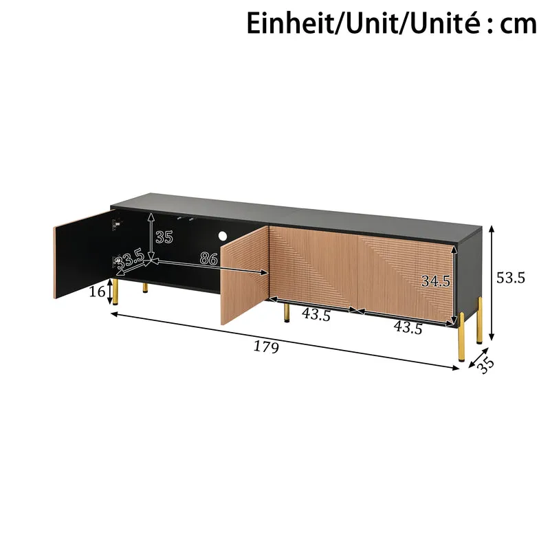 Meuble TV effet bois et noir motif géométrique 4 portes PILLOWLITE