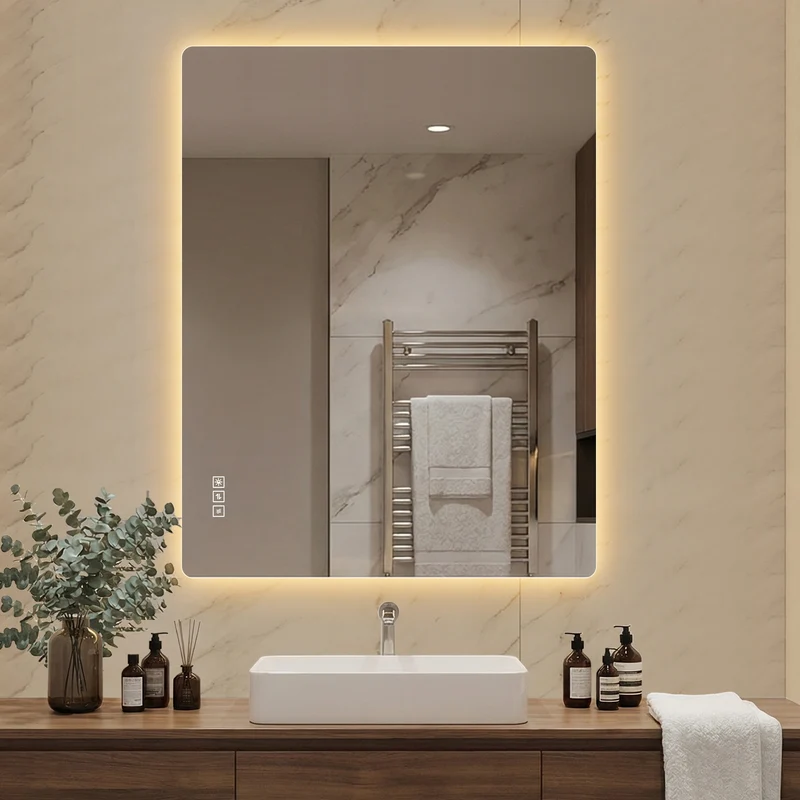 Bungarum Miroir LED 70x90cm – Miroir de Salle de Bain Sans Cadre, Rétroéclairé, Dimmable, Anti-Buée, Montage Vertical/Horizontal