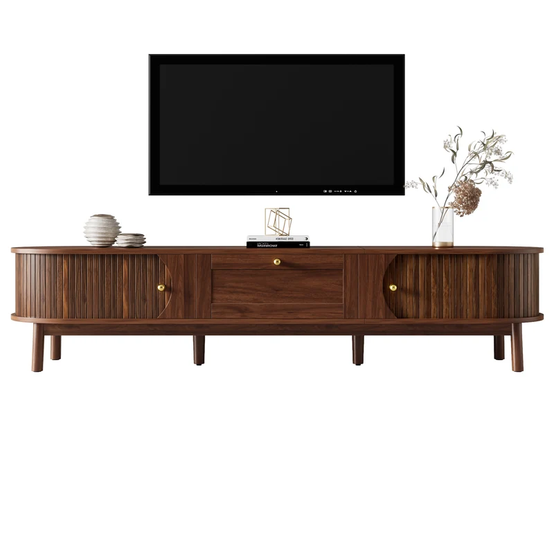 Meuble TV effet bois noyer style vintage tiroir et portes coulissantes 170cm VERIAR