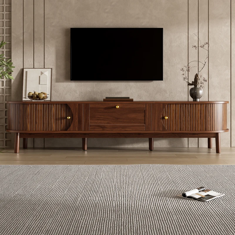 Meuble TV effet bois noyer style vintage tiroir et portes coulissantes 170cm VERIAR
