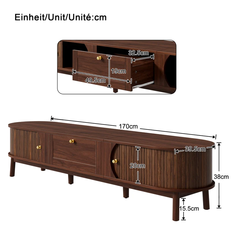 Meuble TV effet bois noyer style vintage tiroir et portes coulissantes 170cm VERIAR