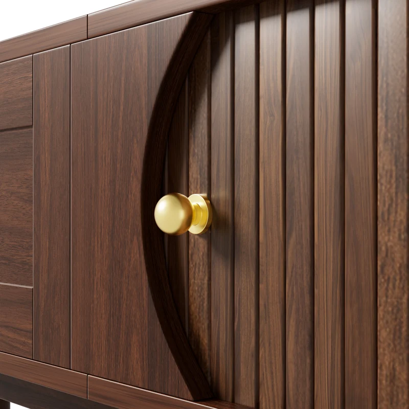 Meuble TV effet bois noyer style vintage tiroir et portes coulissantes 170cm VERIAR