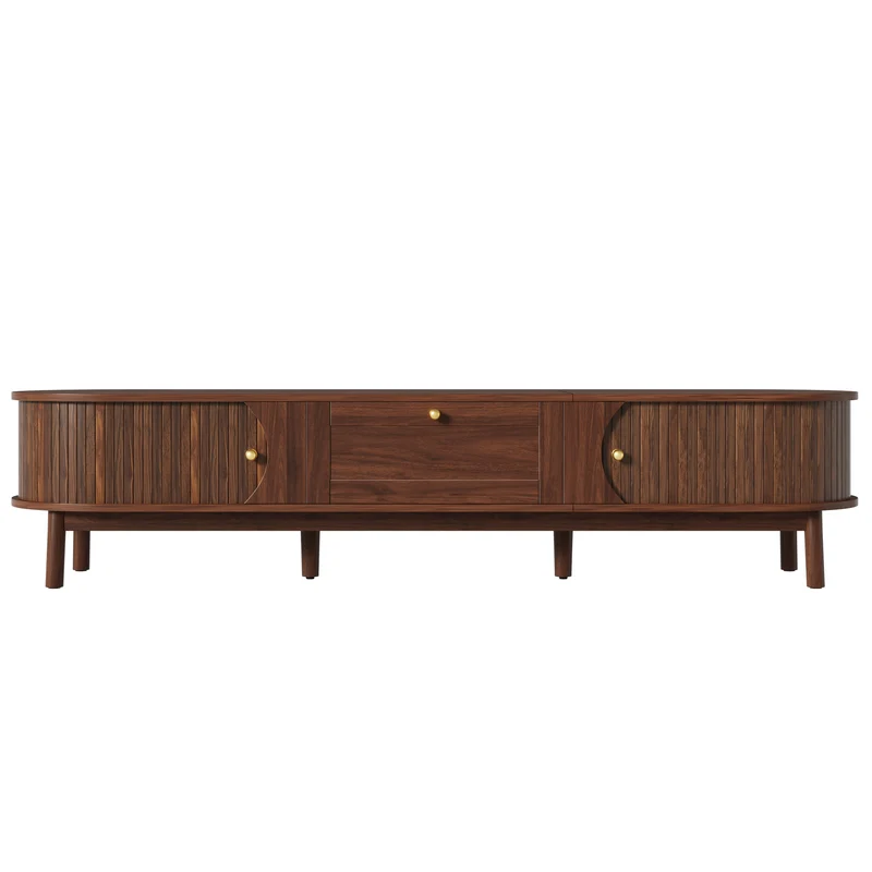 Meuble TV effet bois noyer style vintage tiroir et portes coulissantes 170cm VERIAR