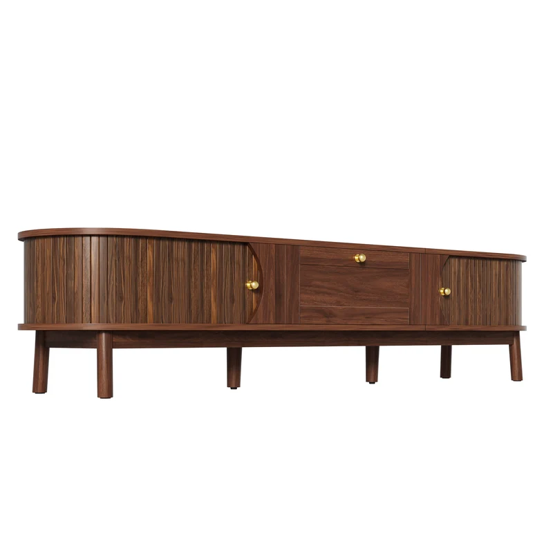 Meuble TV effet bois noyer style vintage tiroir et portes coulissantes 170cm VERIAR