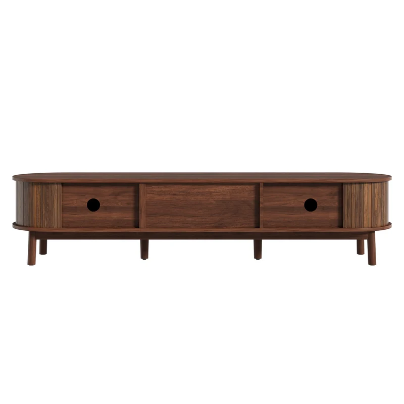 Meuble TV effet bois noyer style vintage tiroir et portes coulissantes 170cm VERIAR