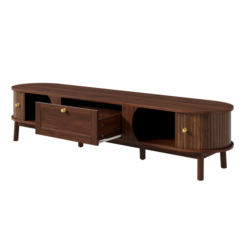 Meuble TV effet bois noyer style vintage tiroir et portes coulissantes 170cm VERIAR