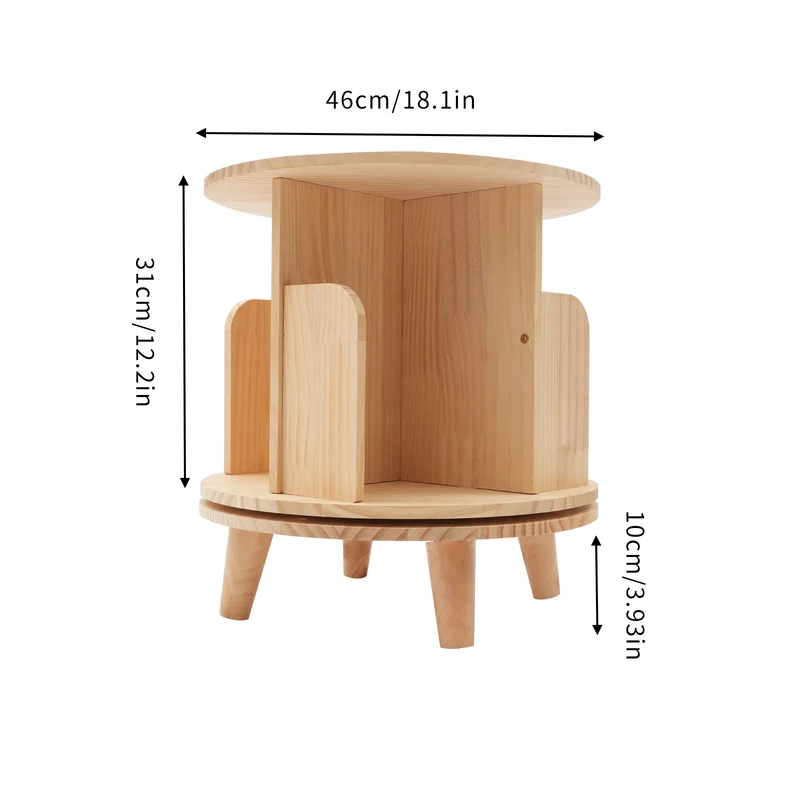 Bibliothèque rotative ronde en bois sur pieds