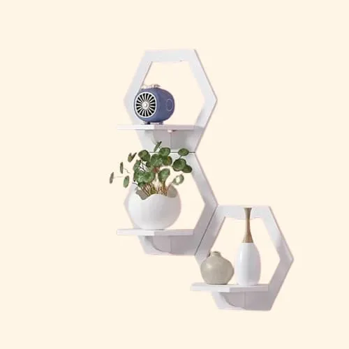 Etagère murale décorative hexagonal blanche 3 niveaux