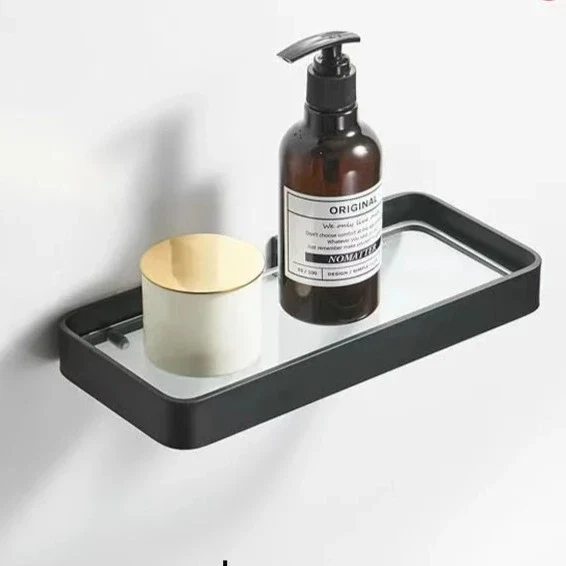 Etagère murale pour salle de bain en verre et métal noir