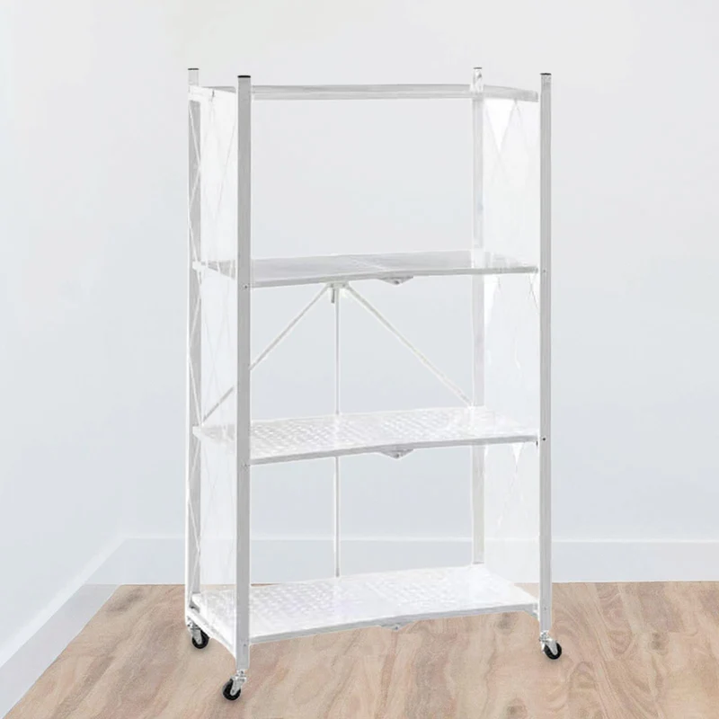 Meuble étagères 4 niveaux en métal sur roulettes