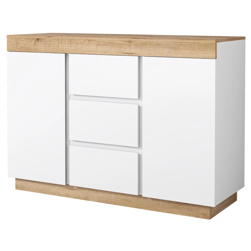 Buffet blanc et effet chêne 3 tiroirs 2 portes 120,5 * 40,2 *82,5 cm CASCADEORBIT