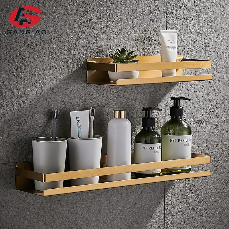 Etagère murale en métal rectangulaire avec rebord anti chute pour salle de bain