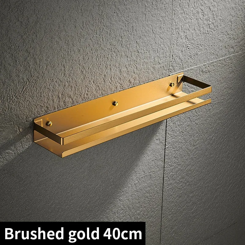 Etagère murale en métal rectangulaire avec rebord anti chute pour salle de bain