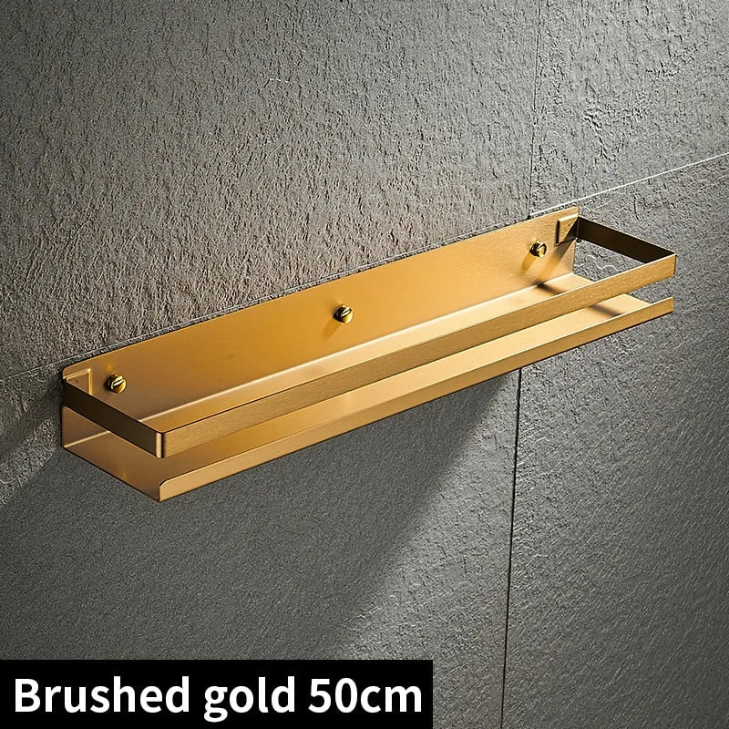 Etagère murale en métal rectangulaire avec rebord anti chute pour salle de bain