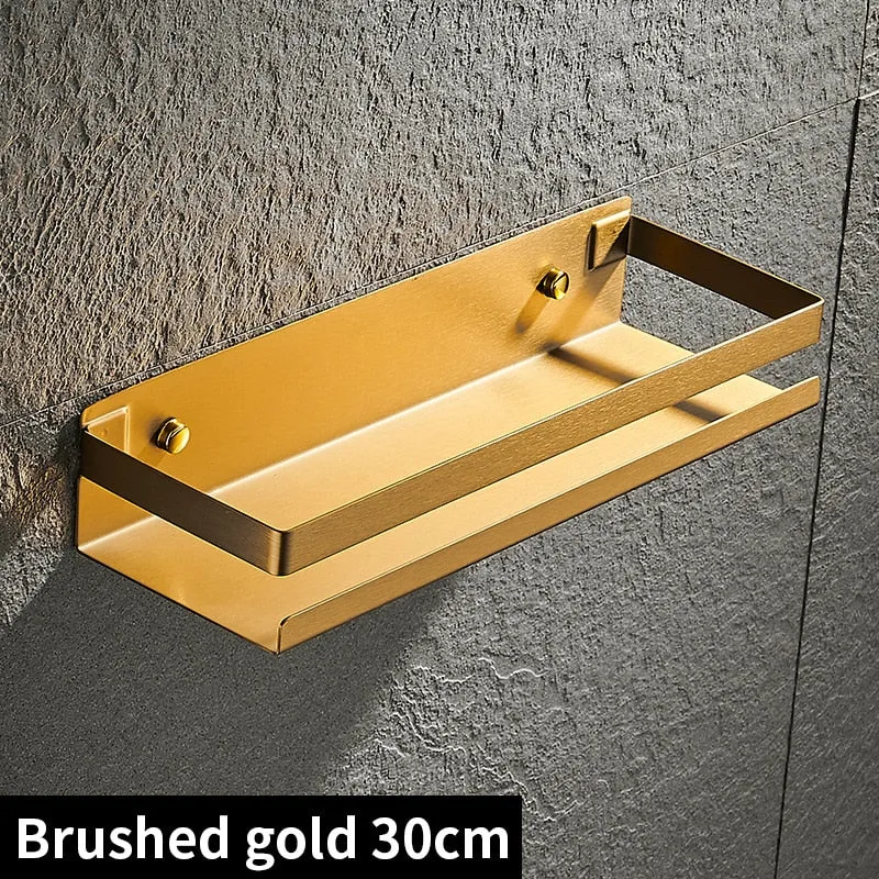 Etagère murale en métal rectangulaire avec rebord anti chute pour salle de bain