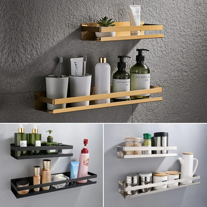 Etagère murale en métal rectangulaire avec rebord anti chute pour salle de bain