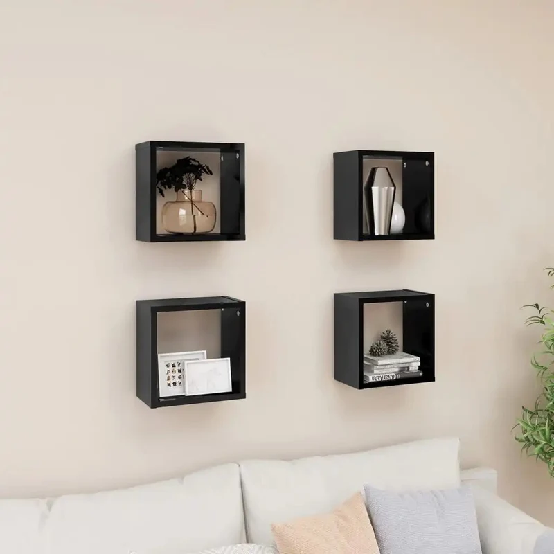 Etagère murale cube noir sans fond ( lot de 4)
