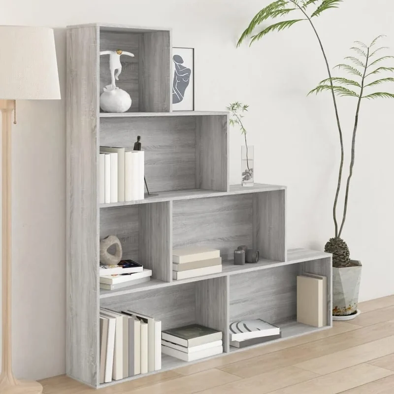 Etagère escalier en bois gris 6 cases