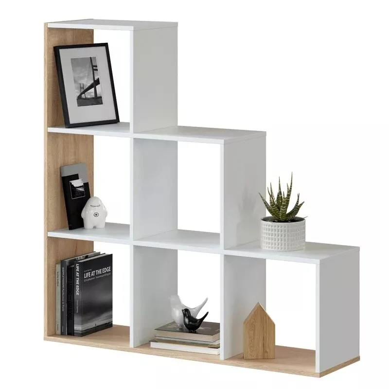 Etagère escalier bois 6 cases carrées blanche