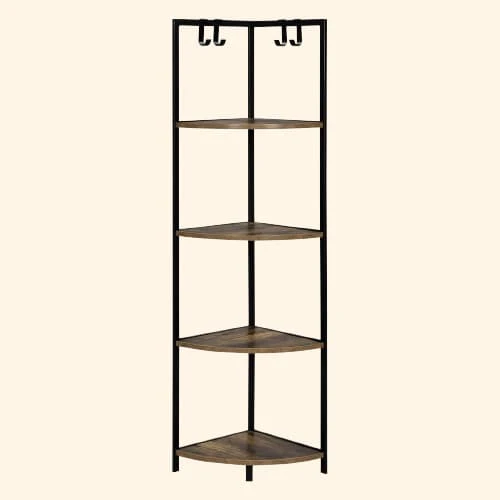 Etagère d'angle scandinave 4 niveaux avec crochets accessoires