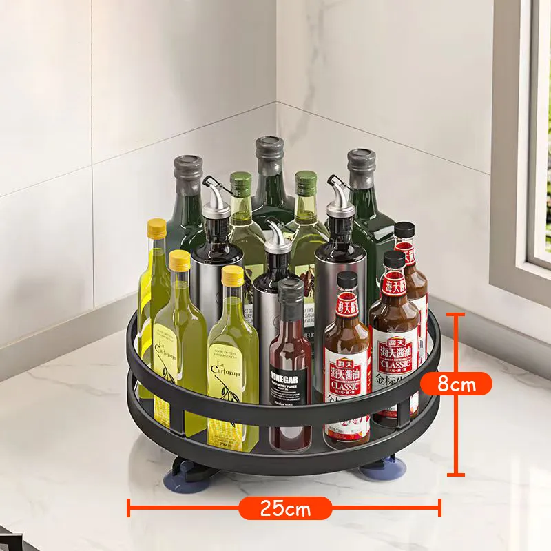 Etagère à épices rotative noire en métal sur pieds