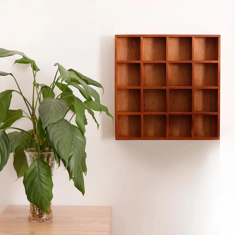Etagère murale bois carré 16 cases