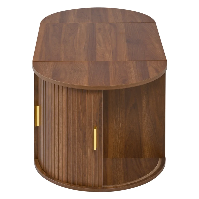 Table basse relevable ovale effet noyer portes coulissantes et étagères 100x50x40,5cm MODERNROOMHOME