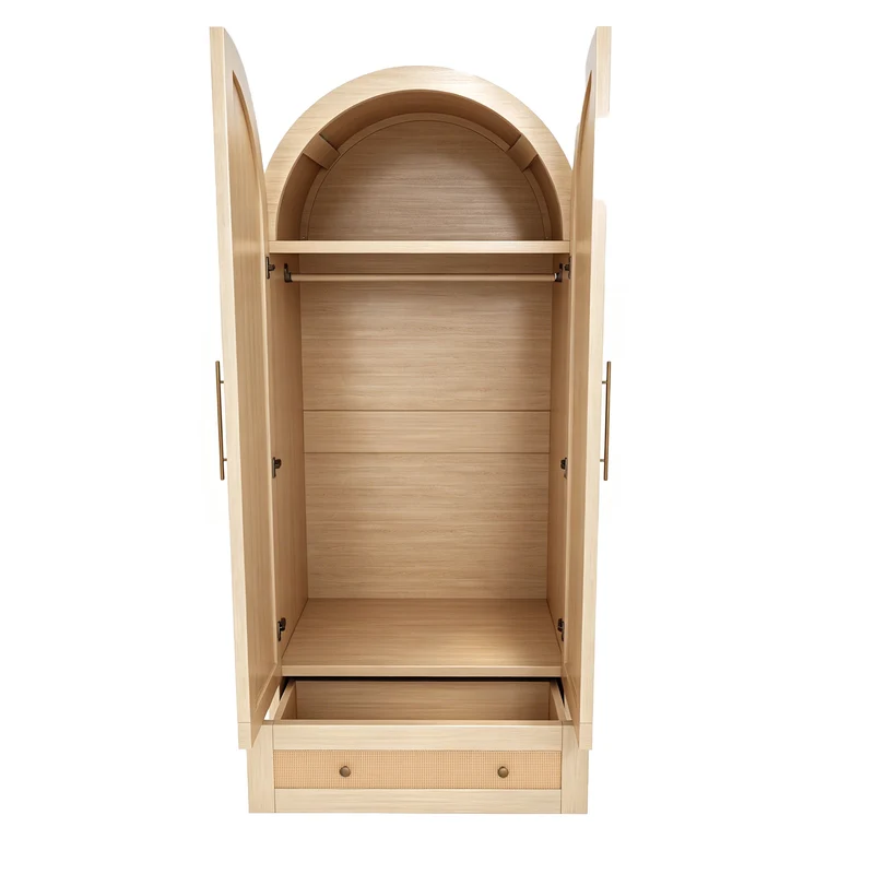 Armoire arche effet bois style scandinave en rotin 2 portes et tiroir 70x55x170cm MODERNDESK