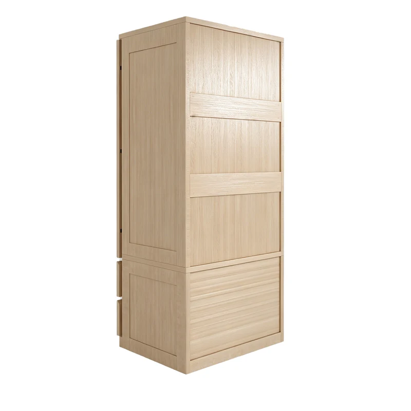 Armoire effet bois 2 portes et 2 tiroirs en rotin 70x55x170cm style scandinave MODERNDESKART