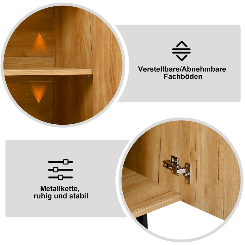 Buffet effet bois géométrique 3D en bambou et MDF, 3 portes 105x33,5x76cm MODERNORGANIZERHOME