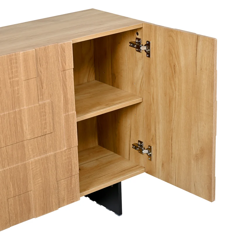 Buffet effet bois géométrique 3D en bambou et MDF, 3 portes 105x33,5x76cm MODERNORGANIZERHOME