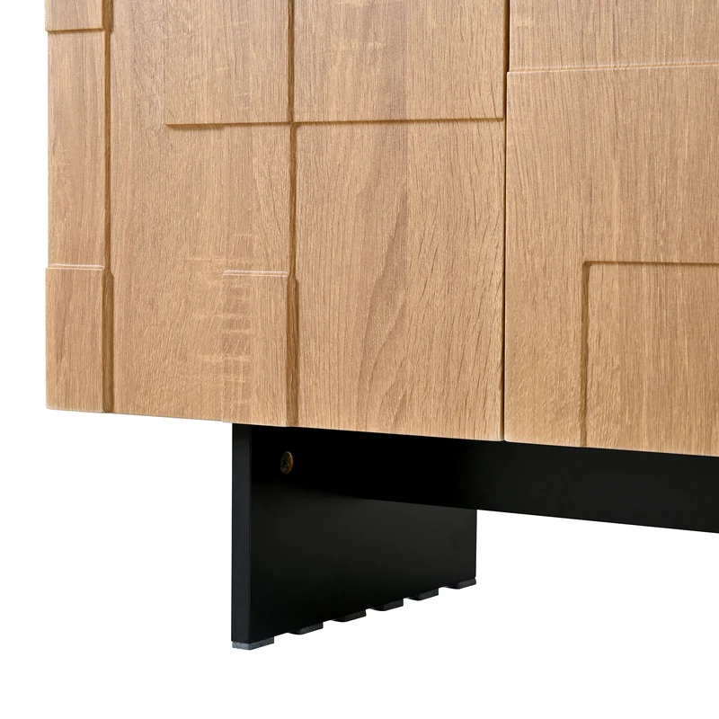 Buffet effet bois géométrique 3D en bambou et MDF, 3 portes 105x33,5x76cm MODERNORGANIZERHOME