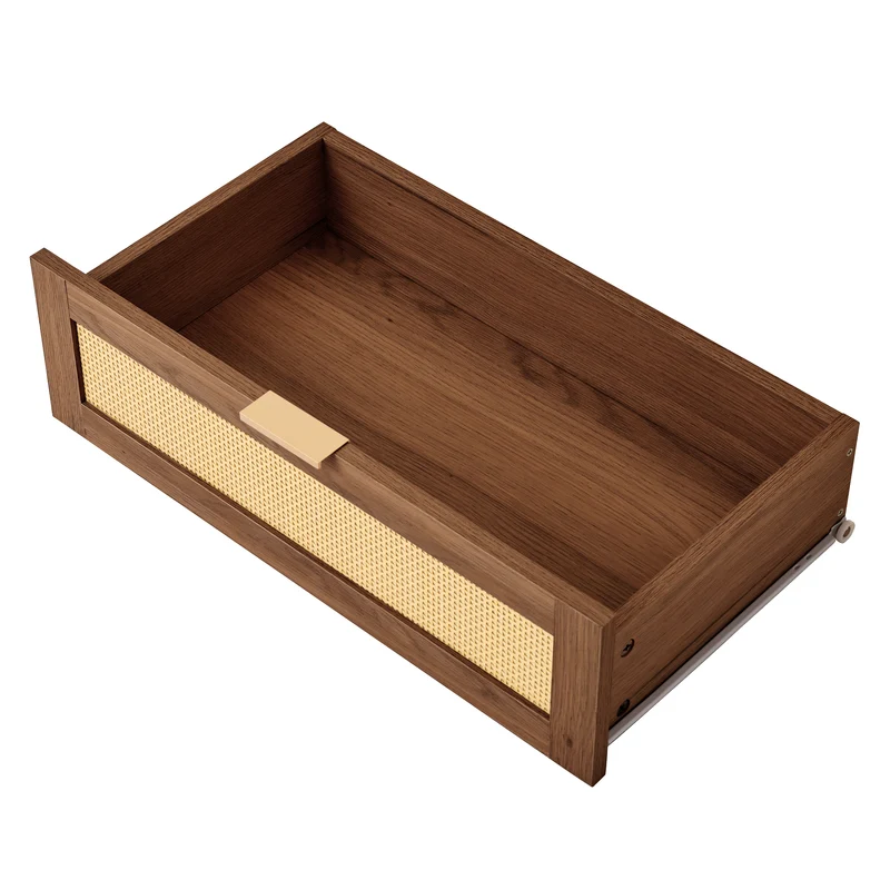 Meuble TV style vintage effet noyer 2 portes 1 tiroir en rotin, 175x36x51cm ETHEREALIRE
