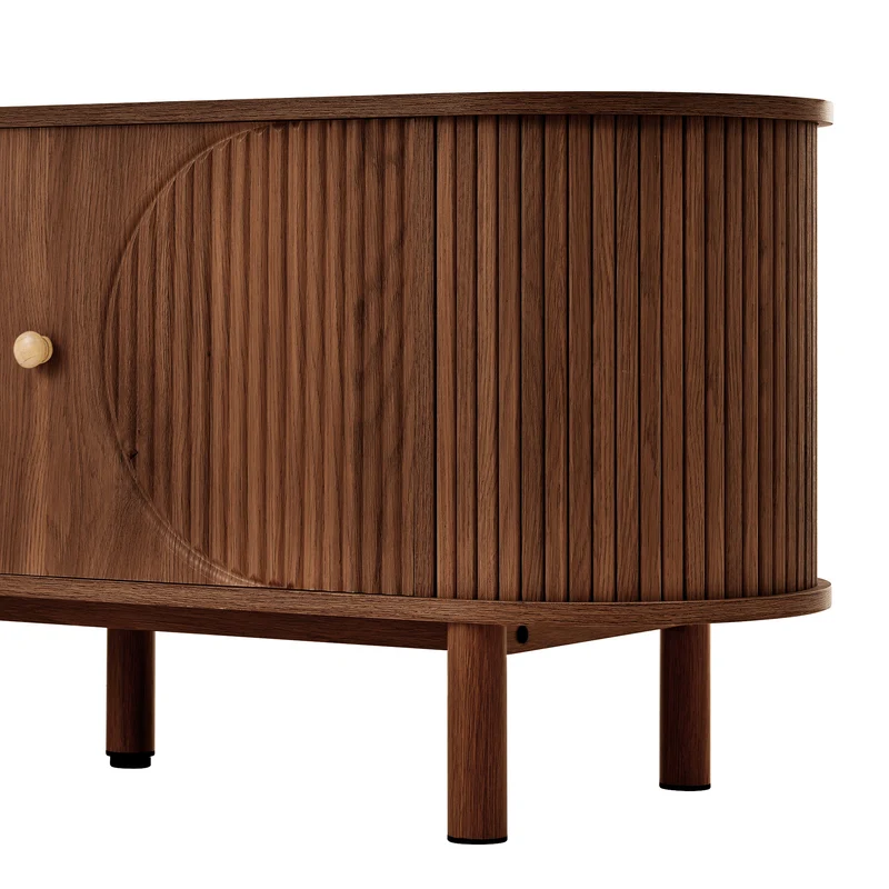 Meuble TV style vintage effet noyer 2 portes 1 tiroir en rotin, 175x36x51cm ETHEREALIRE