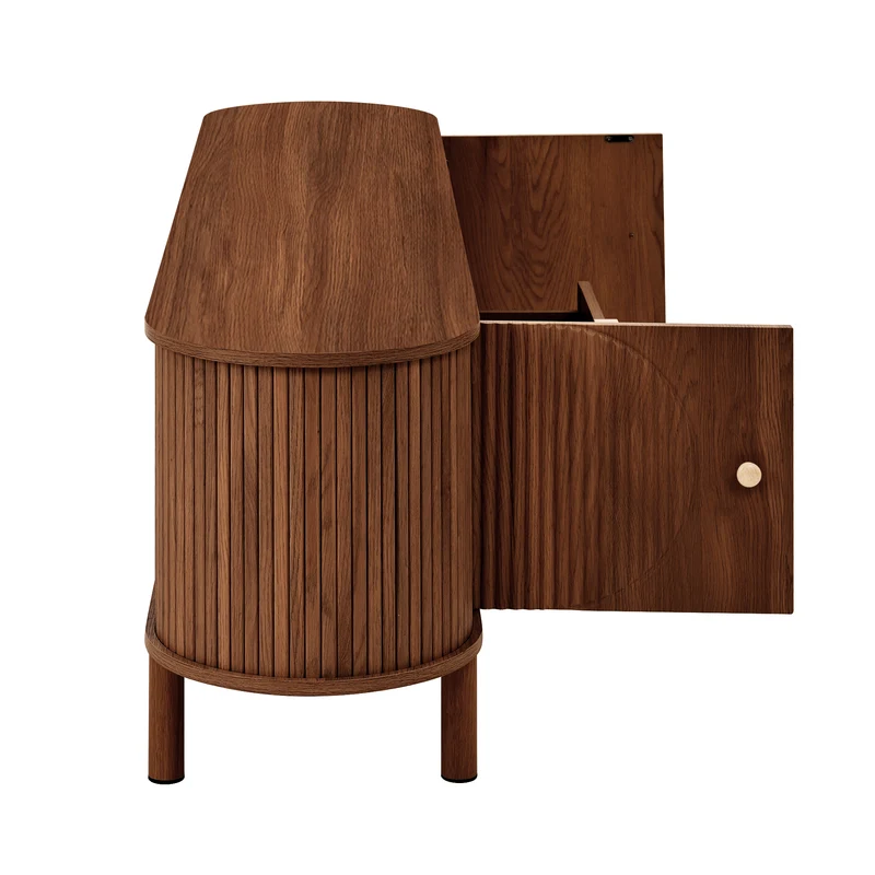 Meuble TV style vintage effet noyer 2 portes 1 tiroir en rotin, 175x36x51cm ETHEREALIRE