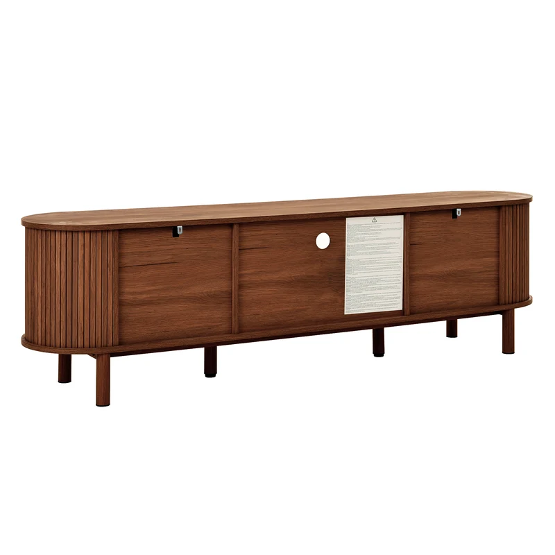 Meuble TV style vintage effet noyer 2 portes 1 tiroir en rotin, 175x36x51cm ETHEREALIRE