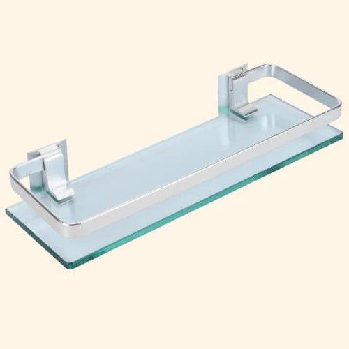 Etagère murale en verre trempé avec rebord métal épais