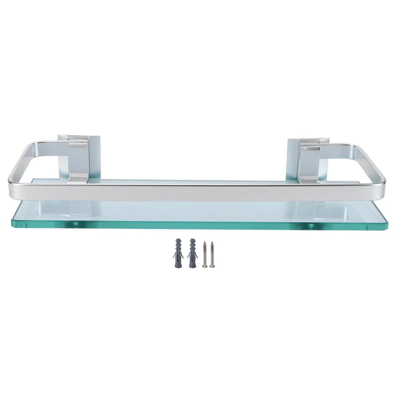 Etagère murale en verre trempé avec rebord métal épais